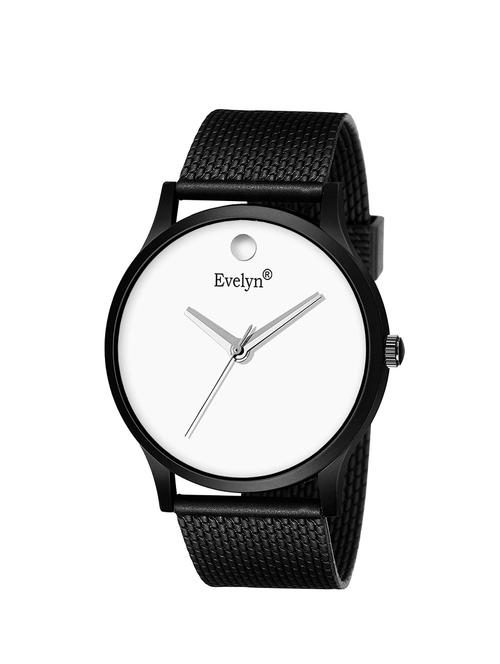 evelyn white dial black rubber strap watch for men for boys - 16920011 - Very Small Image - 1