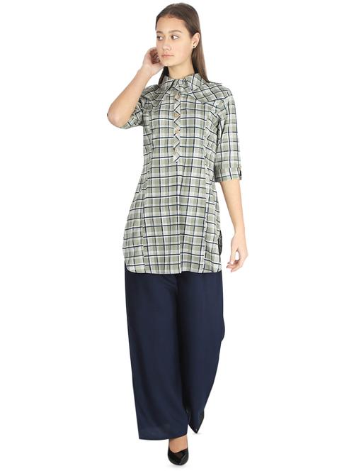 button detail checkered shirt tunic - 16920486 - Very Small Image - 1