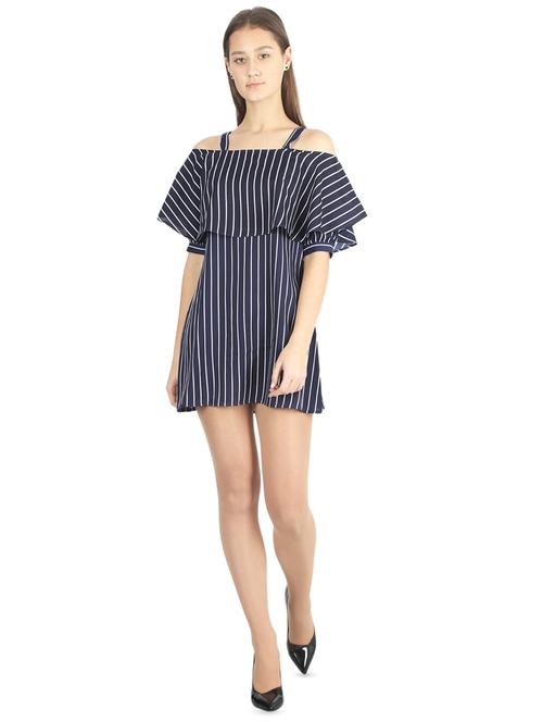 cold shoulder striped a-line dress - 16920487 - Very Small Image - 1