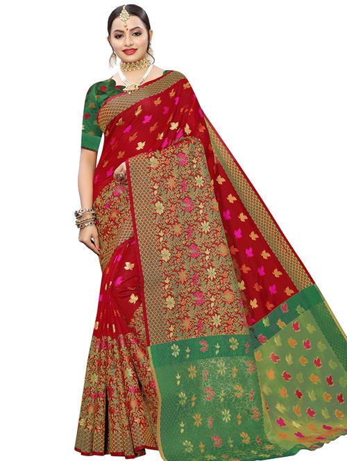 floral woven saree with blouse - 16920516 - Very Small Image - 1