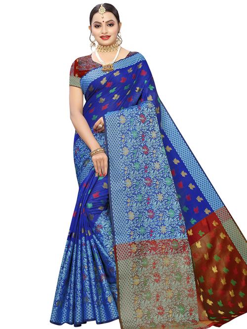floral woven saree with blouse - 16920517 - Very Small Image - 1