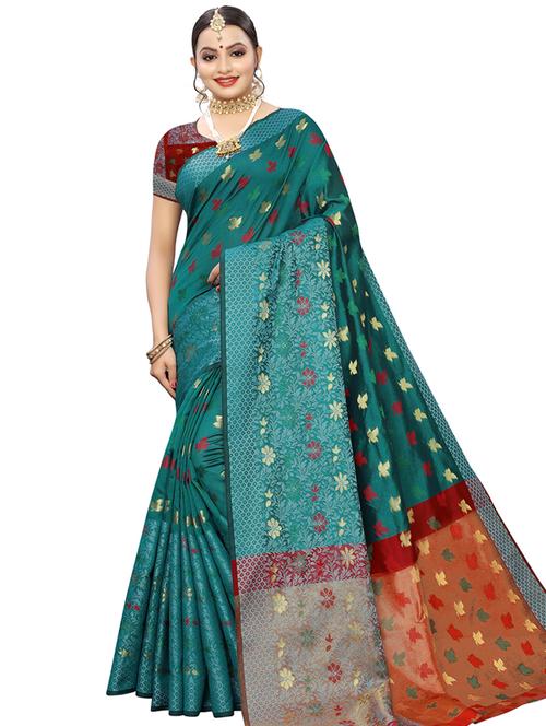 floral woven saree with blouse - 16920518 - Very Small Image - 1
