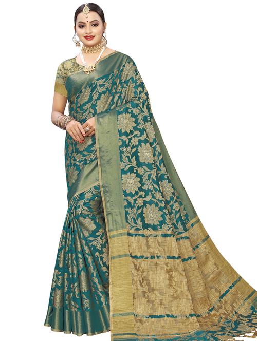 floral woven saree with blouse - 16920534 - Very Small Image - 1