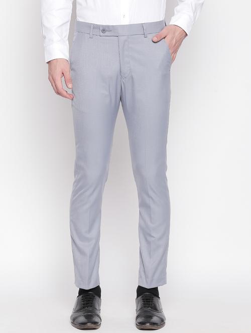grey solid flat front formal trouser - 16920619 - Very Small Image - 1
