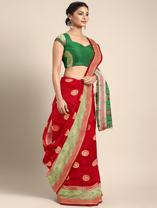 self design banarasi saree with blouse - 16920699 - Very Small Image - 1