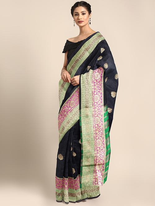 self design banarasi saree with blouse - 16920700 - Very Small Image - 1