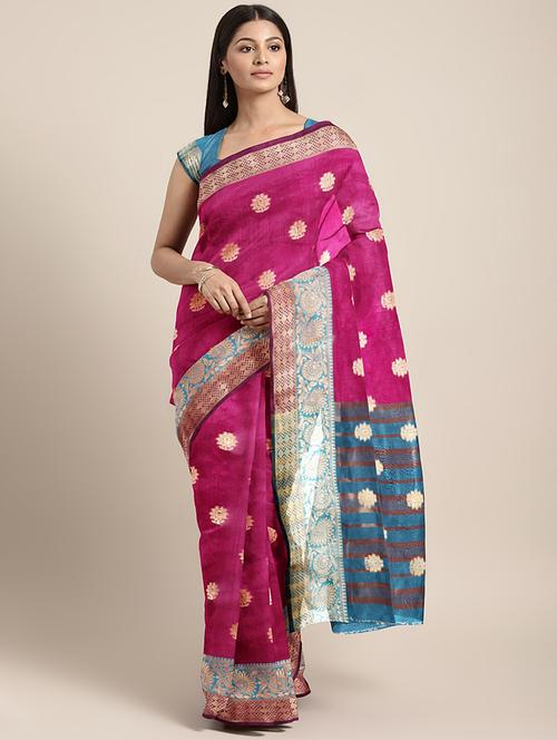 self design banarasi saree with blouse - 16920701 - Very Small Image - 1