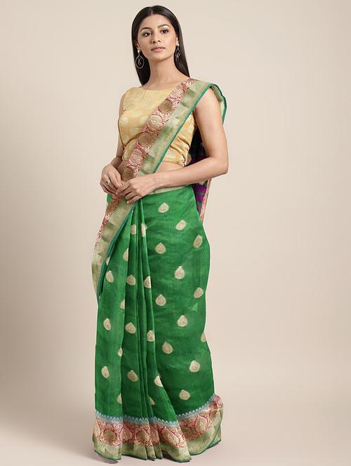 self design banarasi saree with blouse - 16920702 - Very Small Image - 1