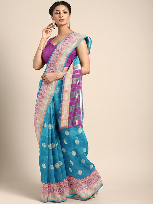 self design banarasi saree with blouse - 16920704 - Very Small Image - 1