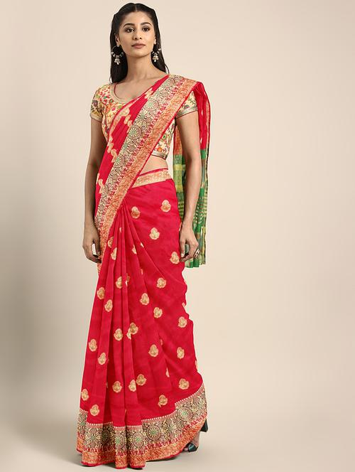 self design banarasi saree with blouse - 16920712 - Very Small Image - 1