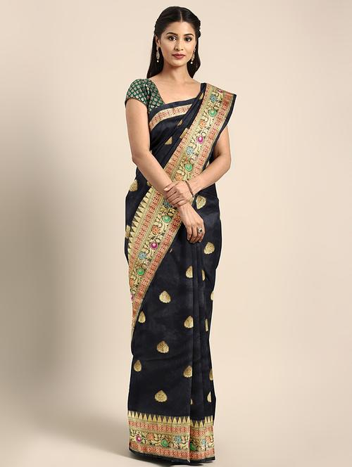 self design banarasi saree with blouse - 16920718 - Very Small Image - 1