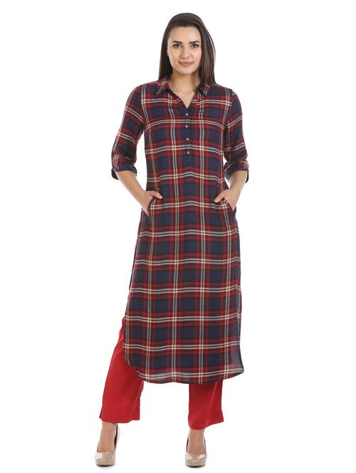 checkered straight kurta - 16920844 - Very Small Image - 1