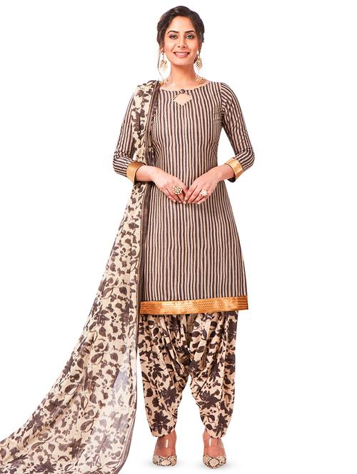 stripe print salwar unstitched suit - 16921135 - Very Small Image - 1