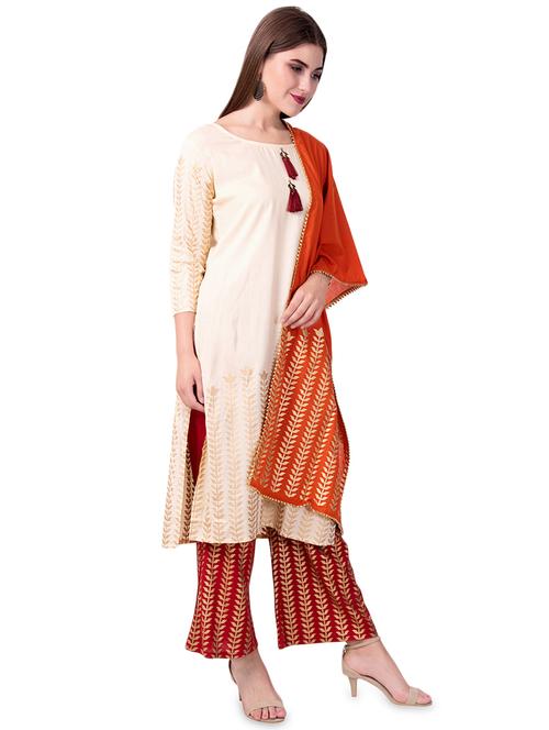 gold print kurta palazzo suit set - 16921364 - Very Small Image - 1