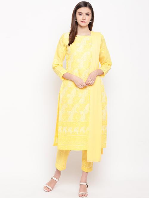 chikankari straight pants unstitched suit - 16922273 - Very Small Image - 1