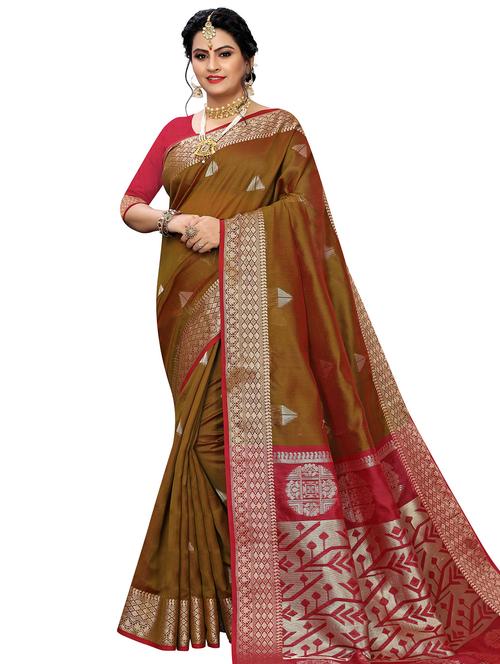 self design banarasi saree with blouse - 16923301 - Very Small Image - 1