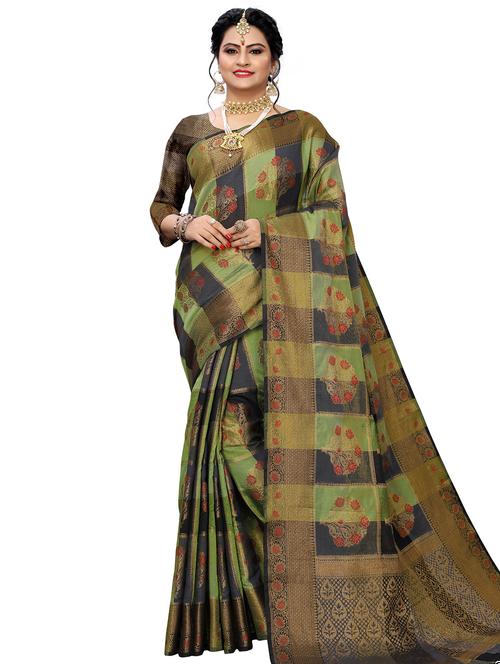 floral banarasi saree with blouse - 16923304 - Very Small Image - 1