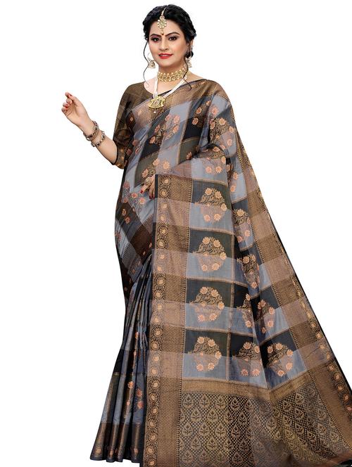 floral banarasi saree with blouse - 16923309 - Very Small Image - 1