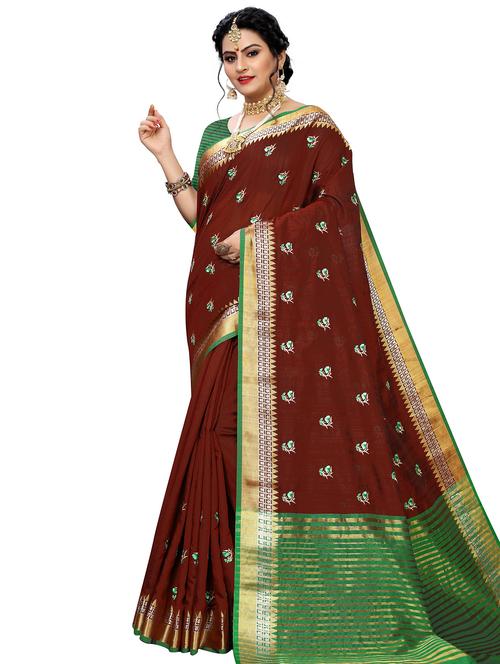 women's self design maroon colored saree with blouse - 16923327 - Very Small Image - 1