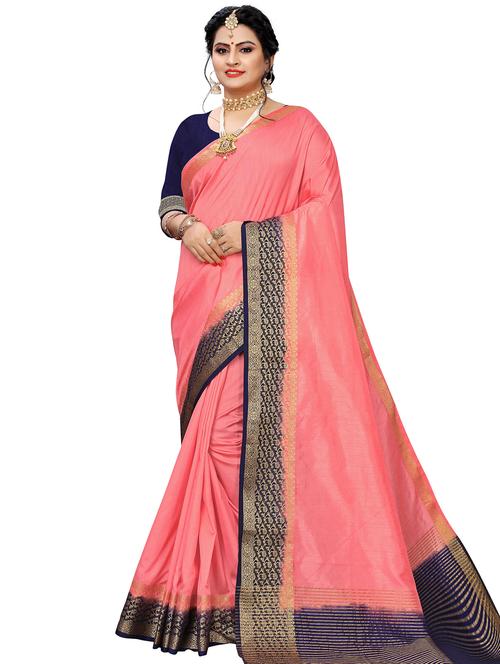 solid bordered banarasi saree with blouse - 16923340 - Very Small Image - 1