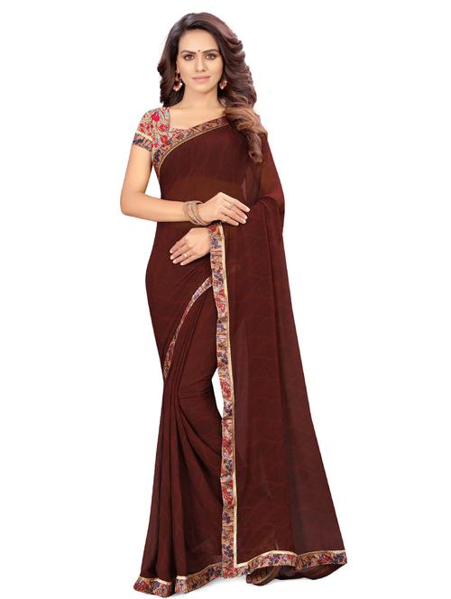 solid bordered saree with blouse - 16923396 - Very Small Image - 1