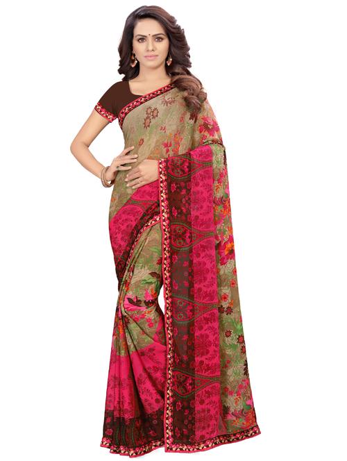 lace bordered printed saree with blouse - 16923403 - Very Small Image - 1