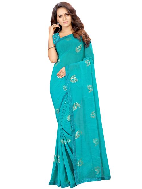turquoise georgette printed saree with blouse - 16923416 - Very Small Image - 1