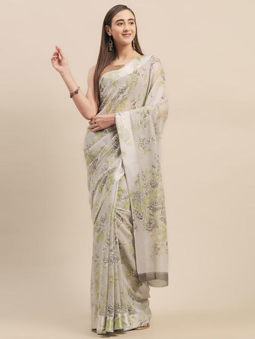 floral printed saree with blouse - 16923431 - Very Small Image - 1