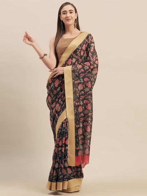 floral printed saree with blouse - 16923435 - Very Small Image - 1