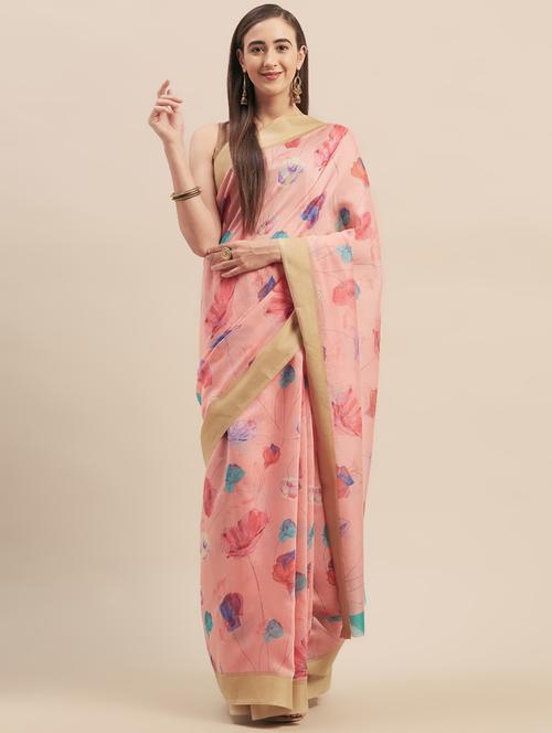 floral printed saree with blouse - 16923436 - Very Small Image - 1