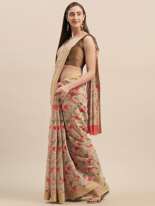 floral printed saree with blouse - 16923439 - Very Small Image - 1