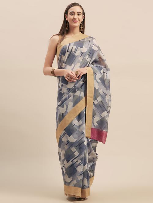 geometric printed saree with blouse - 16923440 - Very Small Image - 1