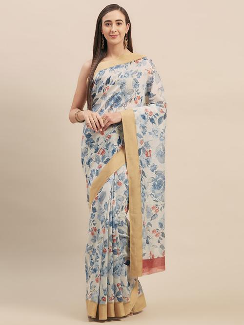 floral printed saree with blouse - 16923442 - Very Small Image - 1