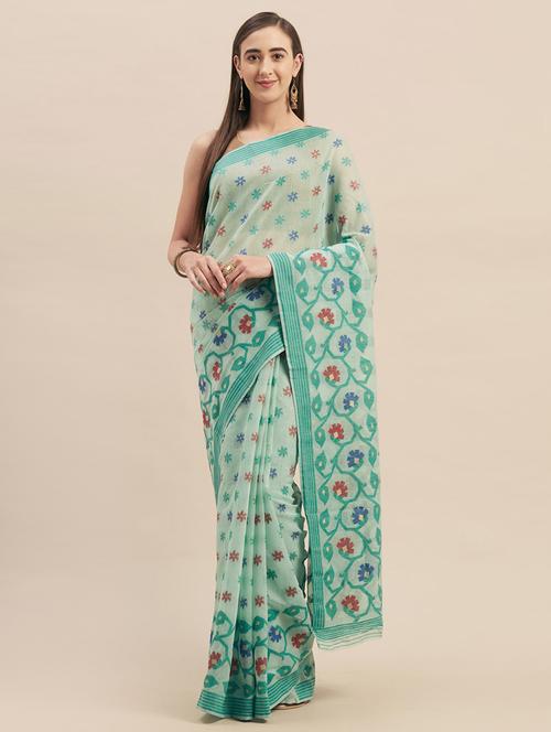 floral jamdani saree with blouse - 16923482 - Very Small Image - 1