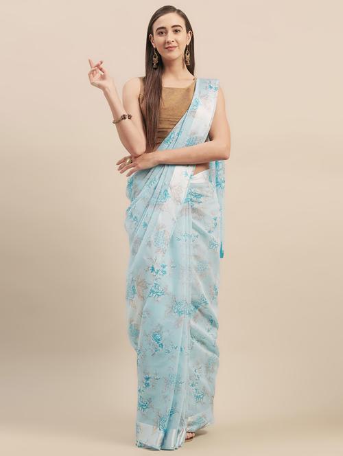 floral printed saree with blouse - 16923487 - Very Small Image - 1