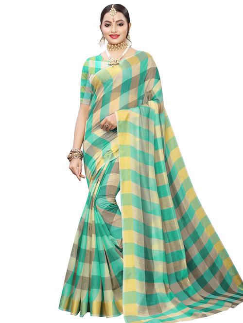 checkered woven saree with blouse - 16923966 - Very Small Image - 1
