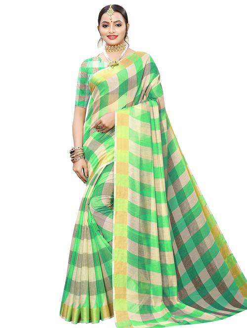 checkered woven saree with blouse - 16923970 - Very Small Image - 1