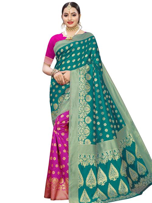 floral banarasi saree with blouse - 16923984 - Very Small Image - 1
