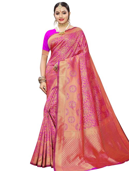 floral banarasi saree with blouse - 16923987 - Very Small Image - 1