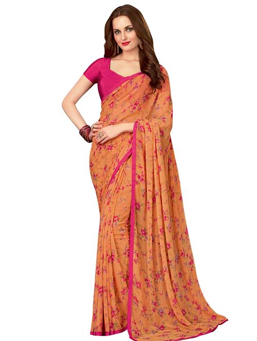floral printed saree with blouse - 16924007 - Very Small Image - 1