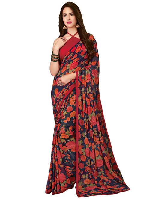 floral printed saree with blouse - 16924015 - Very Small Image - 1
