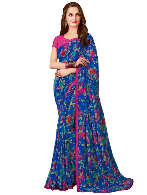 floral printed saree with blouse - 16924016 - Very Small Image - 1