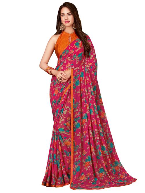 floral printed saree with blouse - 16924017 - Very Small Image - 1