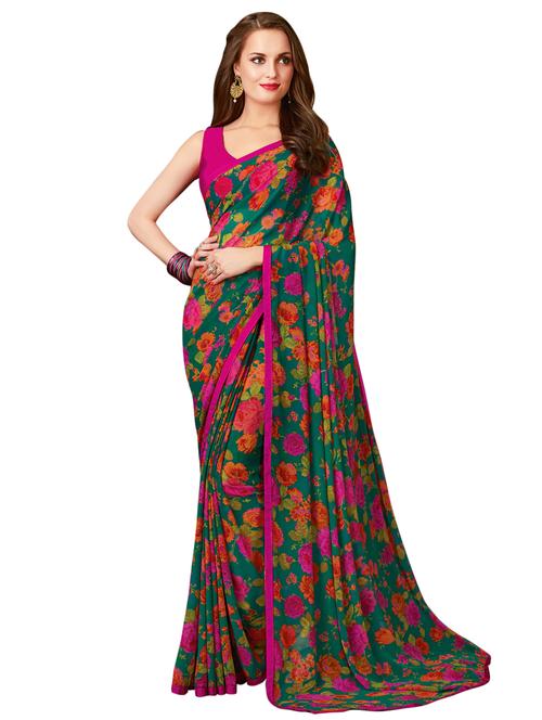 floral printed saree with blouse - 16924020 - Very Small Image - 1
