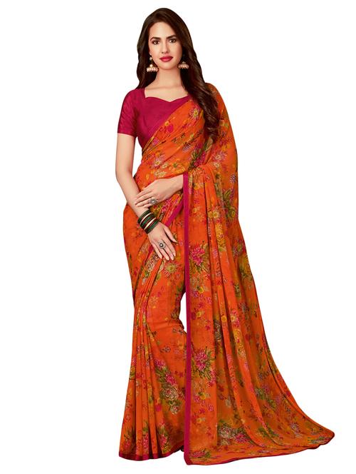 floral printed saree with blouse - 16924022 - Very Small Image - 1