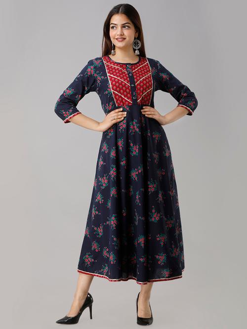 floral print flared ethnic dress - 16924067 - Very Small Image - 1