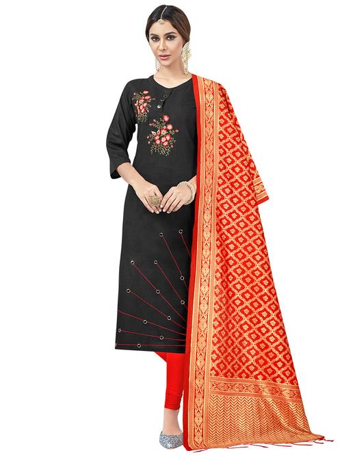 embroidered churidaar unstitched suit - 16924571 - Very Small Image - 1