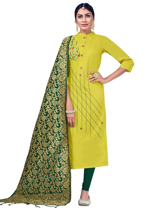 embroidered churidaar unstitched suit - 16924574 - Very Small Image - 1
