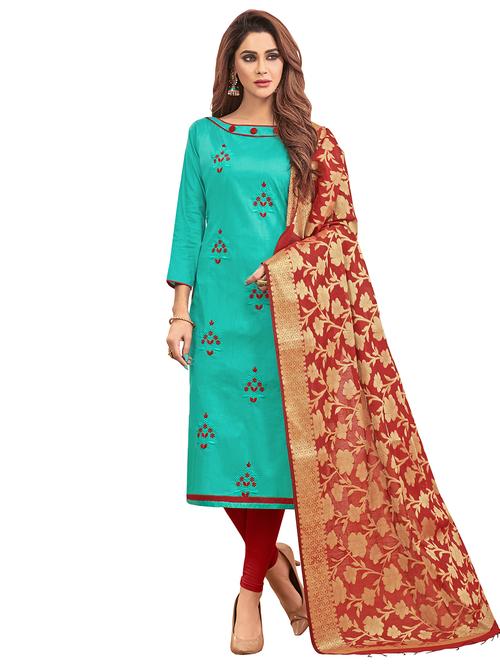 embroidered churidaar unstitched suit - 16924583 - Very Small Image - 1