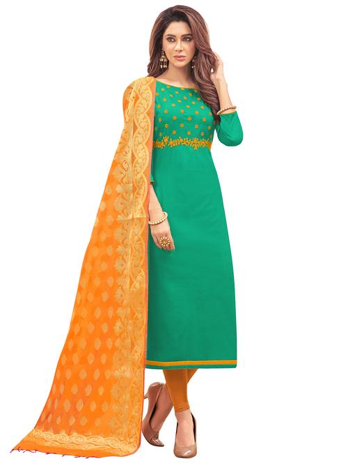 embroidered churidaar unstitched suit - 16924585 - Very Small Image - 1